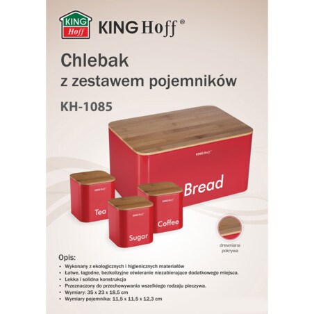 Chlebak w zestawie z 3 pojemnikami czerwony KINGHOFF