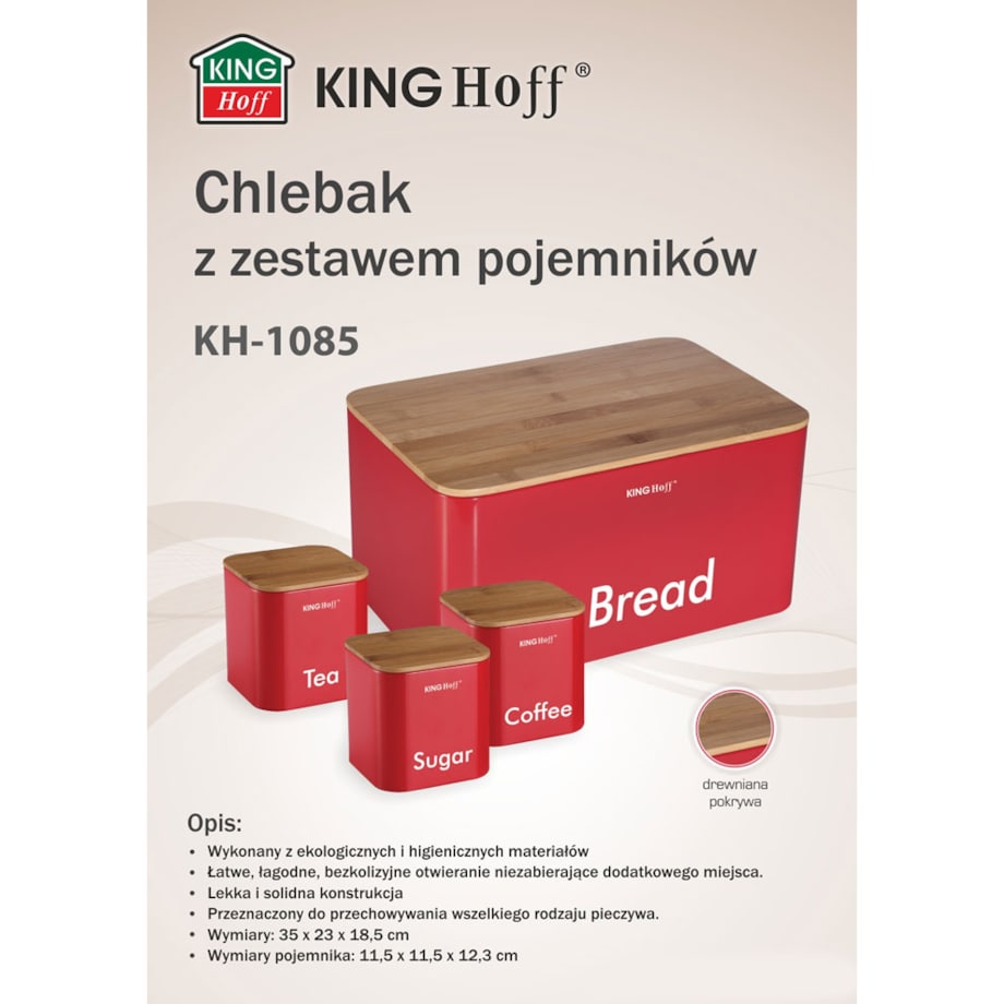 Chlebak w zestawie z 3 pojemnikami czerwony KINGHOFF