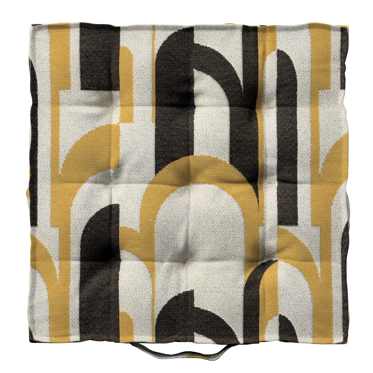 Poduszka na krzesło Kuba, czarno-żółte wzory na kremowym tle, 40 x 40 x 6 cm, Cosy Home