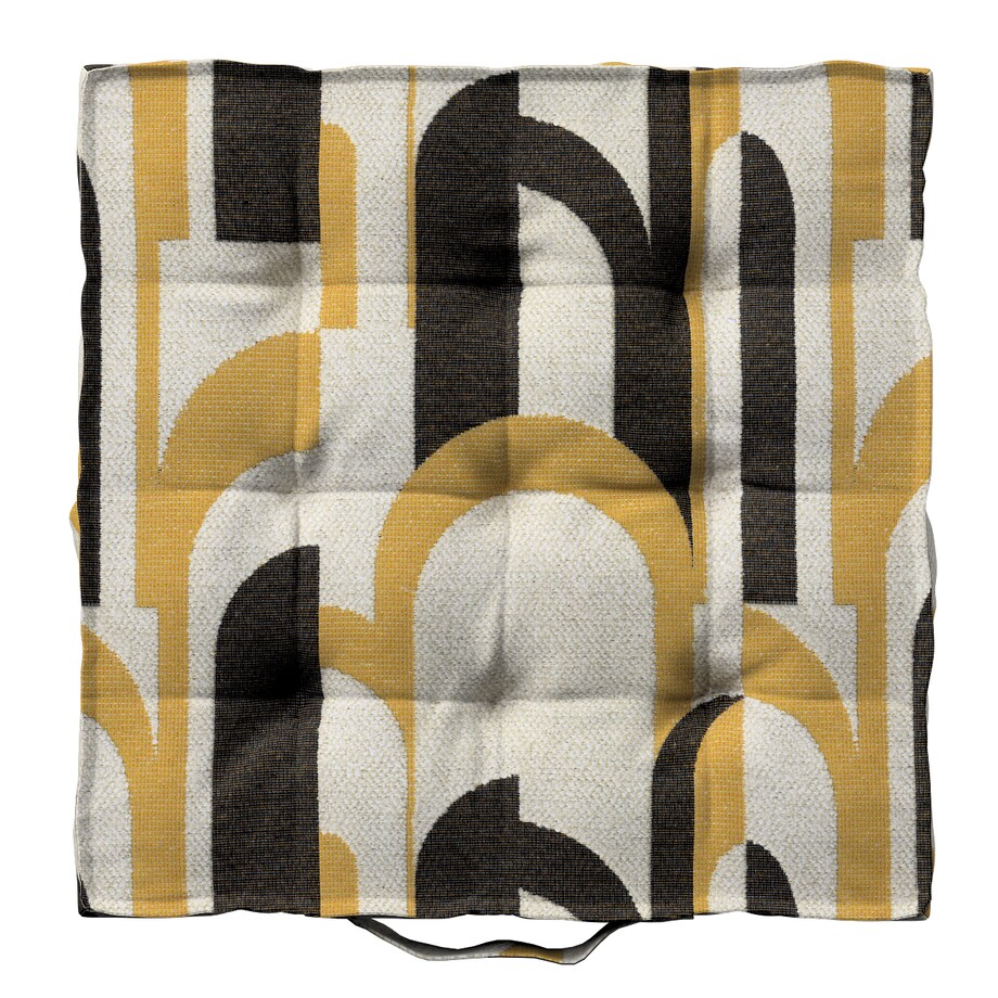 Poduszka na krzesło Kuba, czarno-żółte wzory na kremowym tle, 40 x 40 x 6 cm, Cosy Home