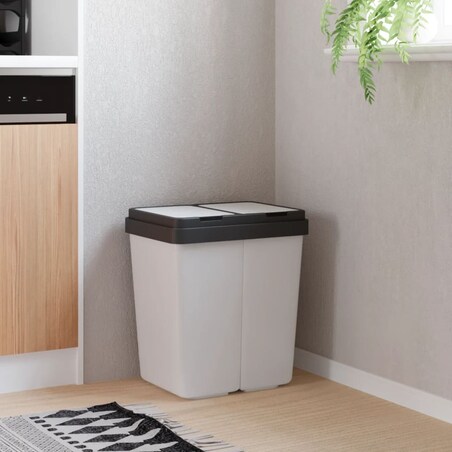 vidaXL Podwójny kosz na śmieci, biały, 2x25 L