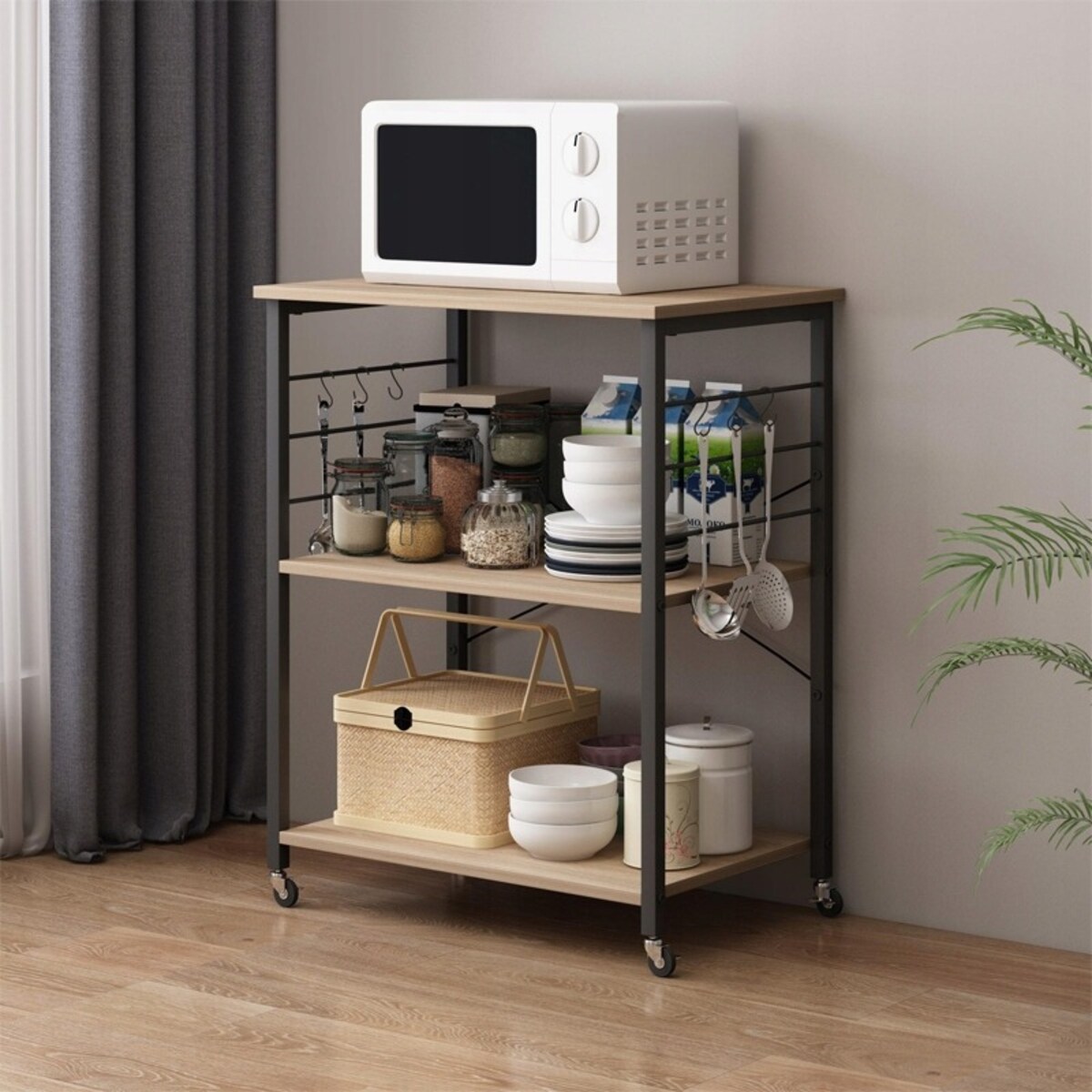 Szafka mobilna na kółkach jasny brąz stolik śniadaniowy wózek kuchenny 60cm