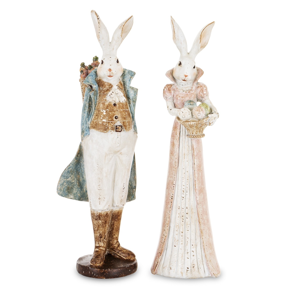 Dekoracja - para królików 37x12x11 i 36,5x10x8 cm RAFFINATO z pisankami i marchewkami
