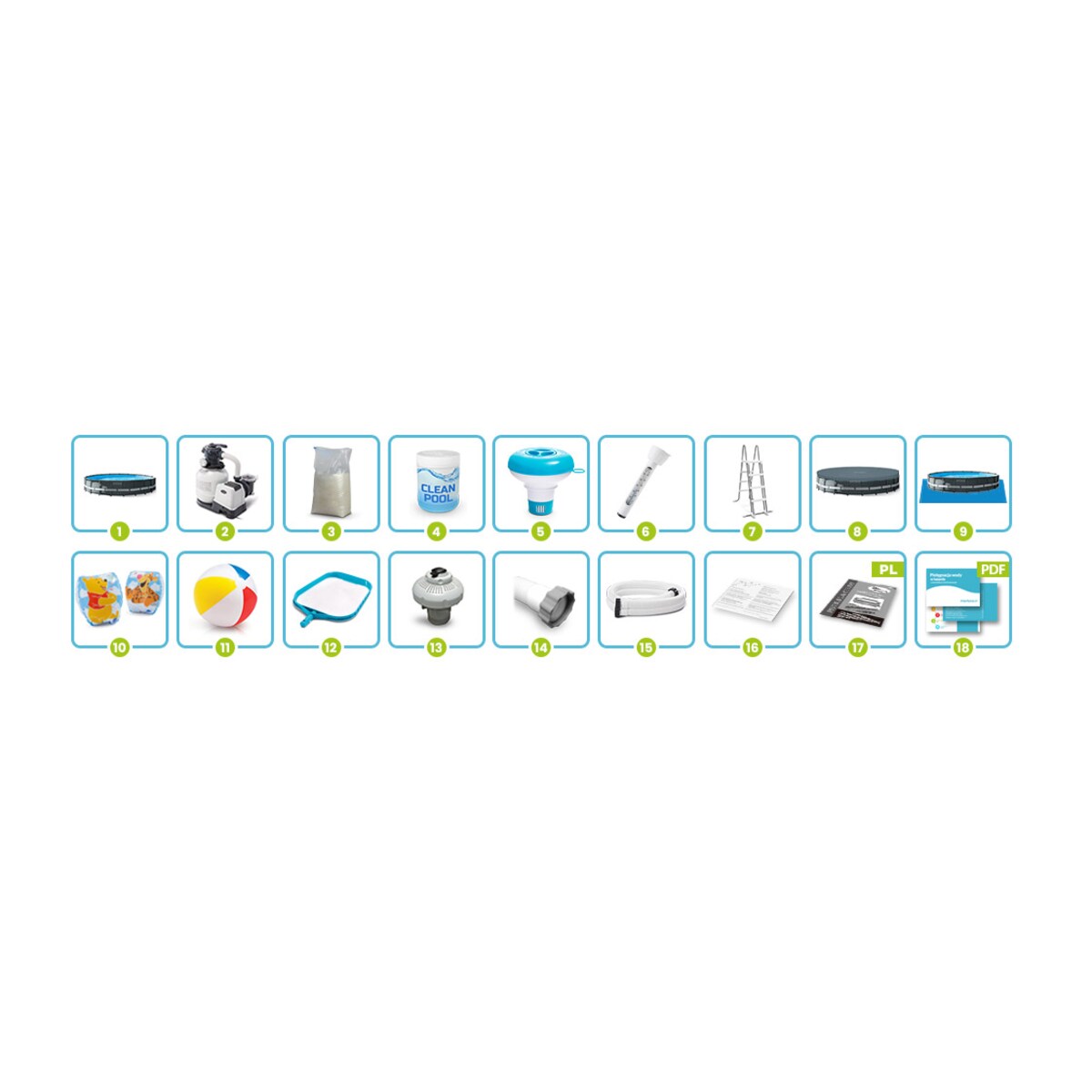 Basen ogrodowy stelażowy 610x122 cm Intex 26334 zestaw 17w1