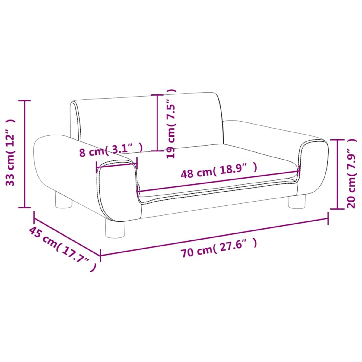 vidaXL Sofa dla dzieci, niebieska, 70x45x33 cm, aksamit