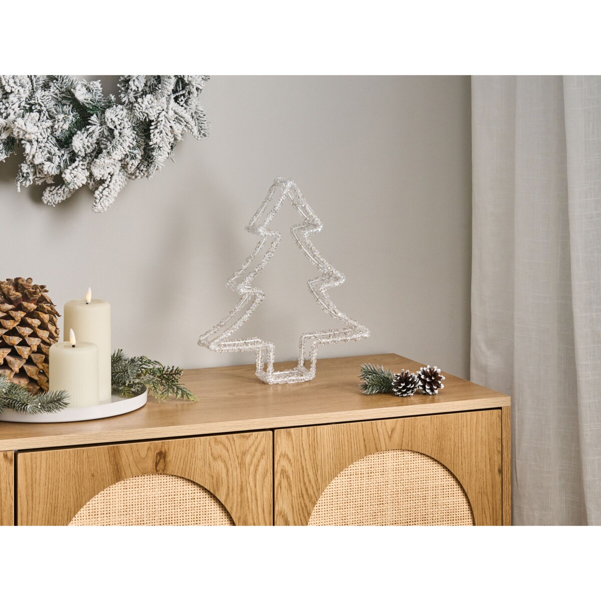 Dekoracja ogrodowa LED OLBOAN Choinka 34 cm Biały