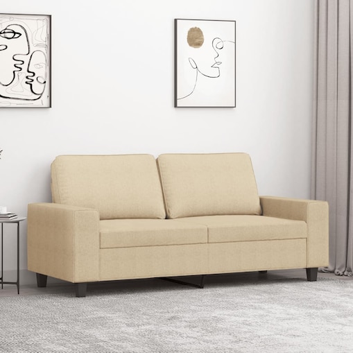 vidaXL 2-osobowa sofa, kremowa, 140 cm, tapicerowana tkaniną