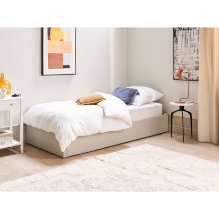 Łóżko z pojemnikiem tapicerowane 90 x 200 cm beżowe DINAN