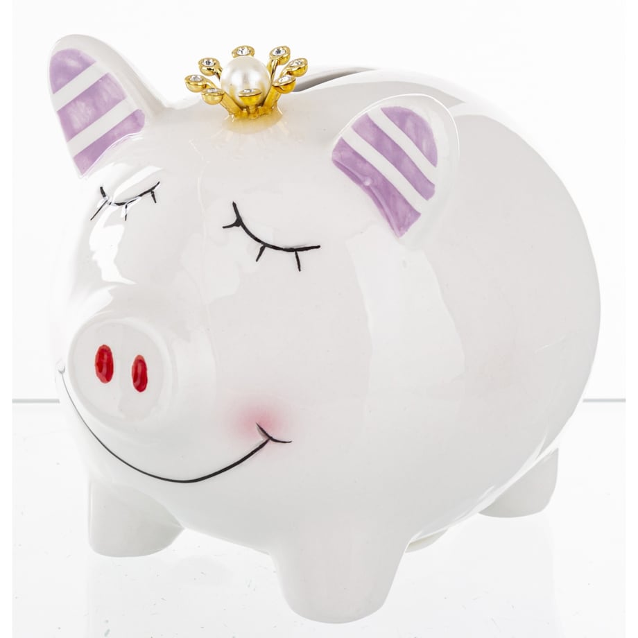 Skarbonka ceramiczna - 10,5x9,5x12,5 cm świnka PIGGY biała