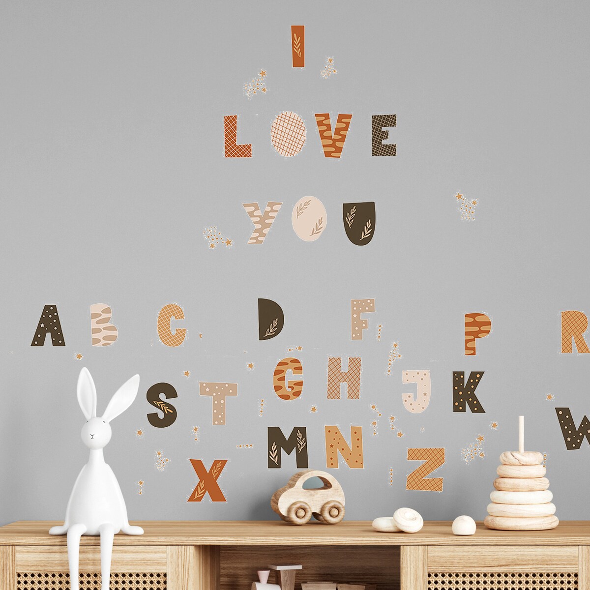 naklejki na ścianę do pokoju dziecka, sipo, alfabet boho