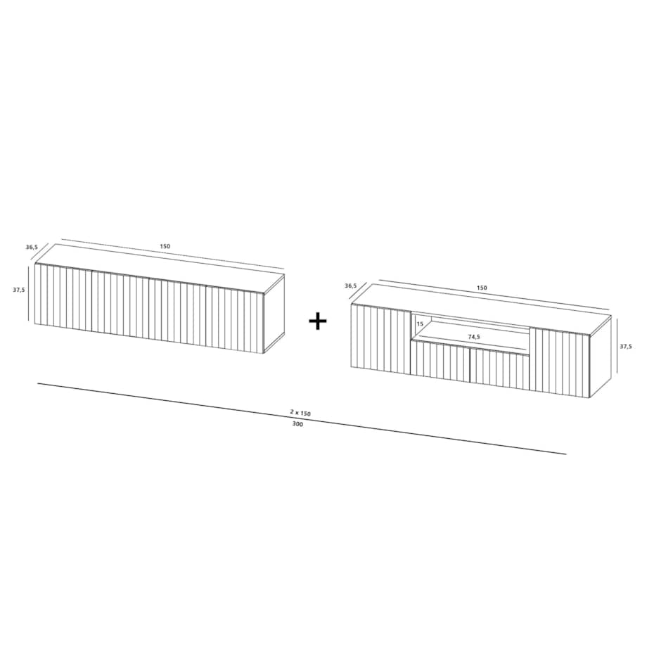 Nowoczesna Wisząca Szafka RTV Glamour Komoda RTV Granatowy Mat 300 cm