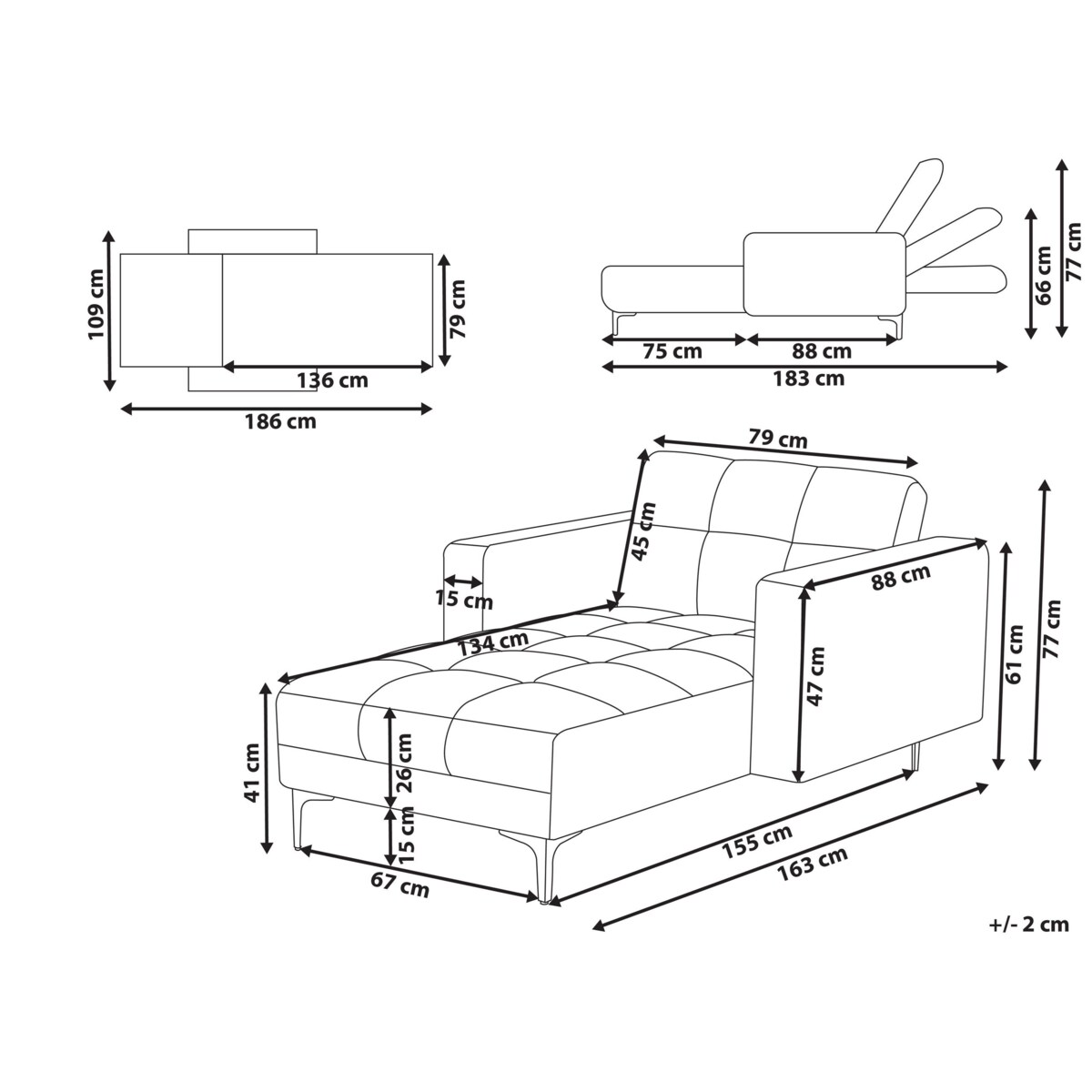 Szezlong welurowy czerwony ALNES