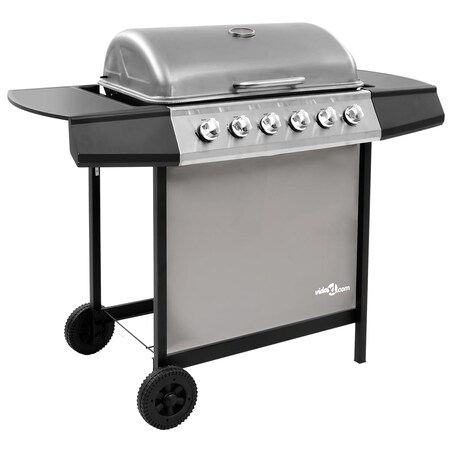 vidaXL Grill gazowy z 6 palnikami, czarno-srebrny