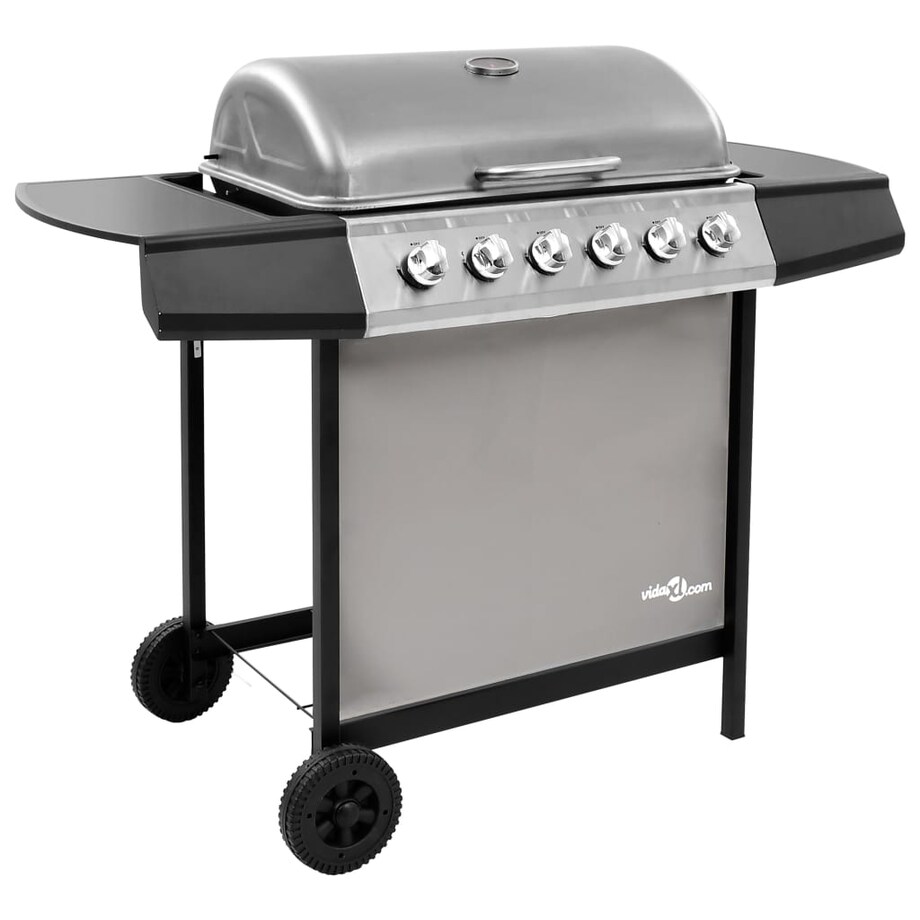 vidaXL Grill gazowy z 6 palnikami, czarno-srebrny