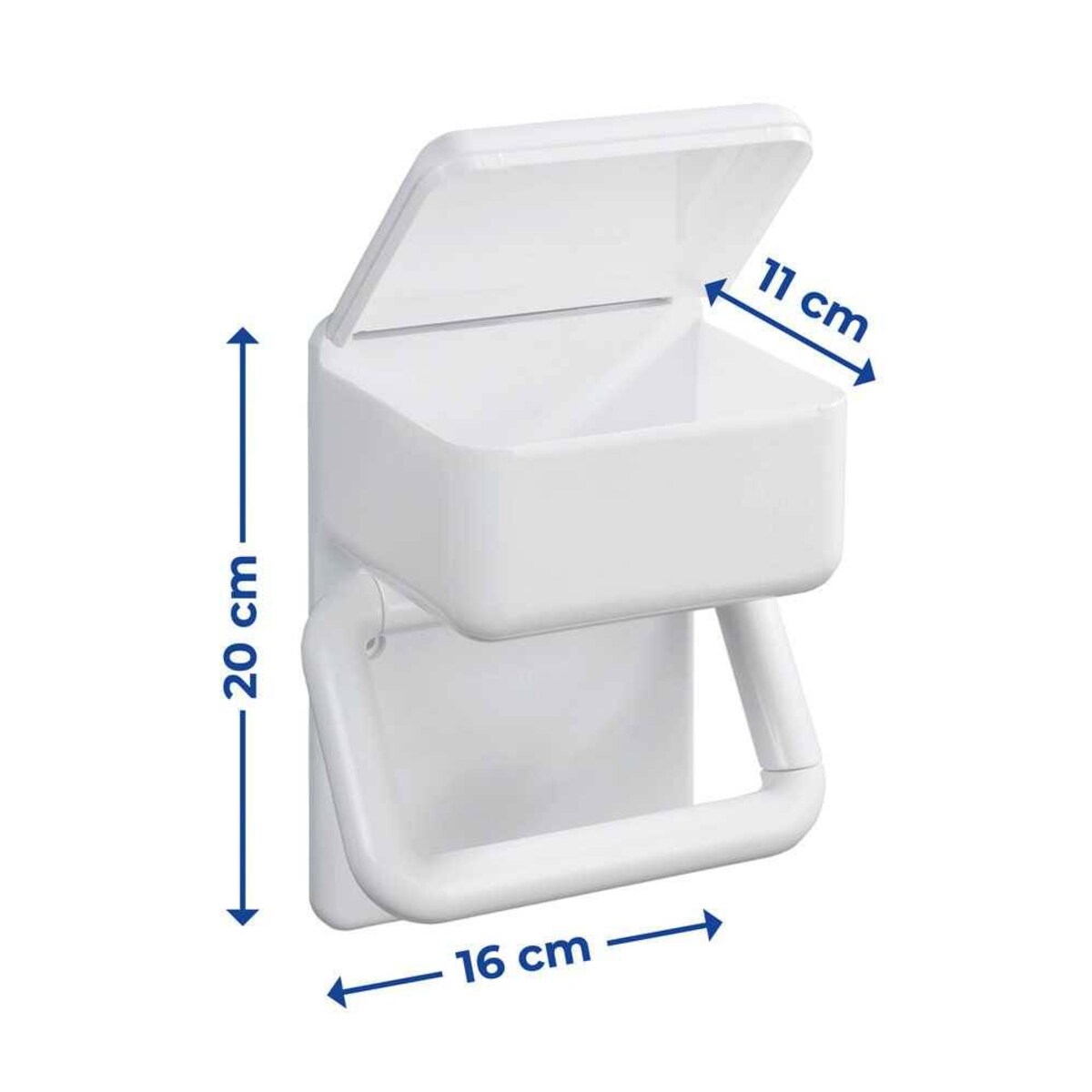 Uchwyt na papier toaletowy z pojemnikiem np. na mokre chusteczki, 2w1