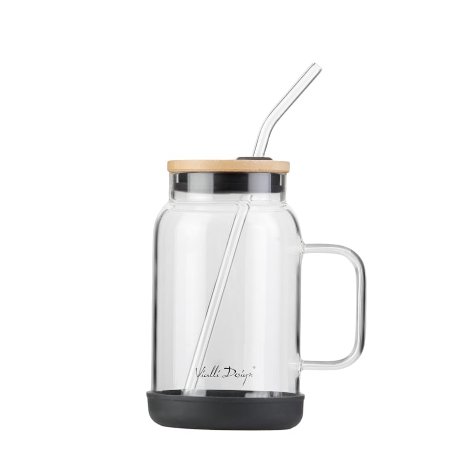 Słoik ze słomką 600 ml czarny Fuori 29804