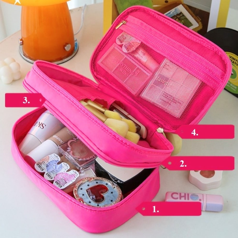 Kosmetyczka damska pikowana kuferek z rączką 24 x 9 x 15 cm KS132R