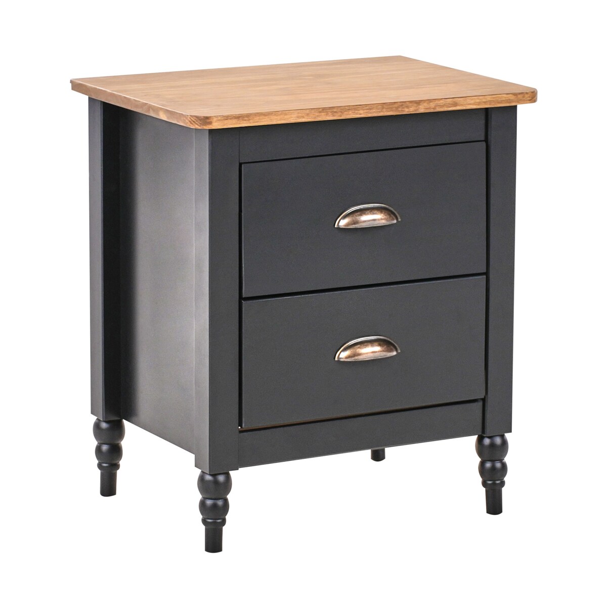Szafka nocna 2 szuflady SHILLINGTON Drewno sosnowe Brązowy/ czarny