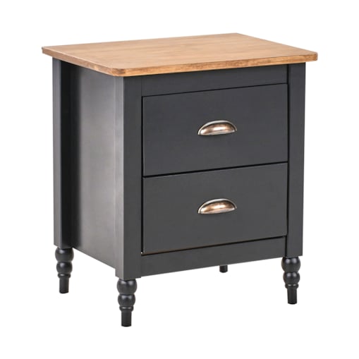 Szafka nocna 2 szuflady SHILLINGTON Drewno sosnowe Brązowy/ czarny