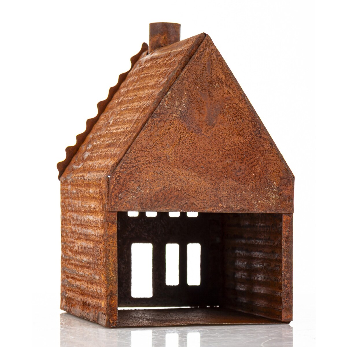 Dekoracja - domek metalowy rdzawy 11,5x7,5x7,5 cm RUGGINE karbowany