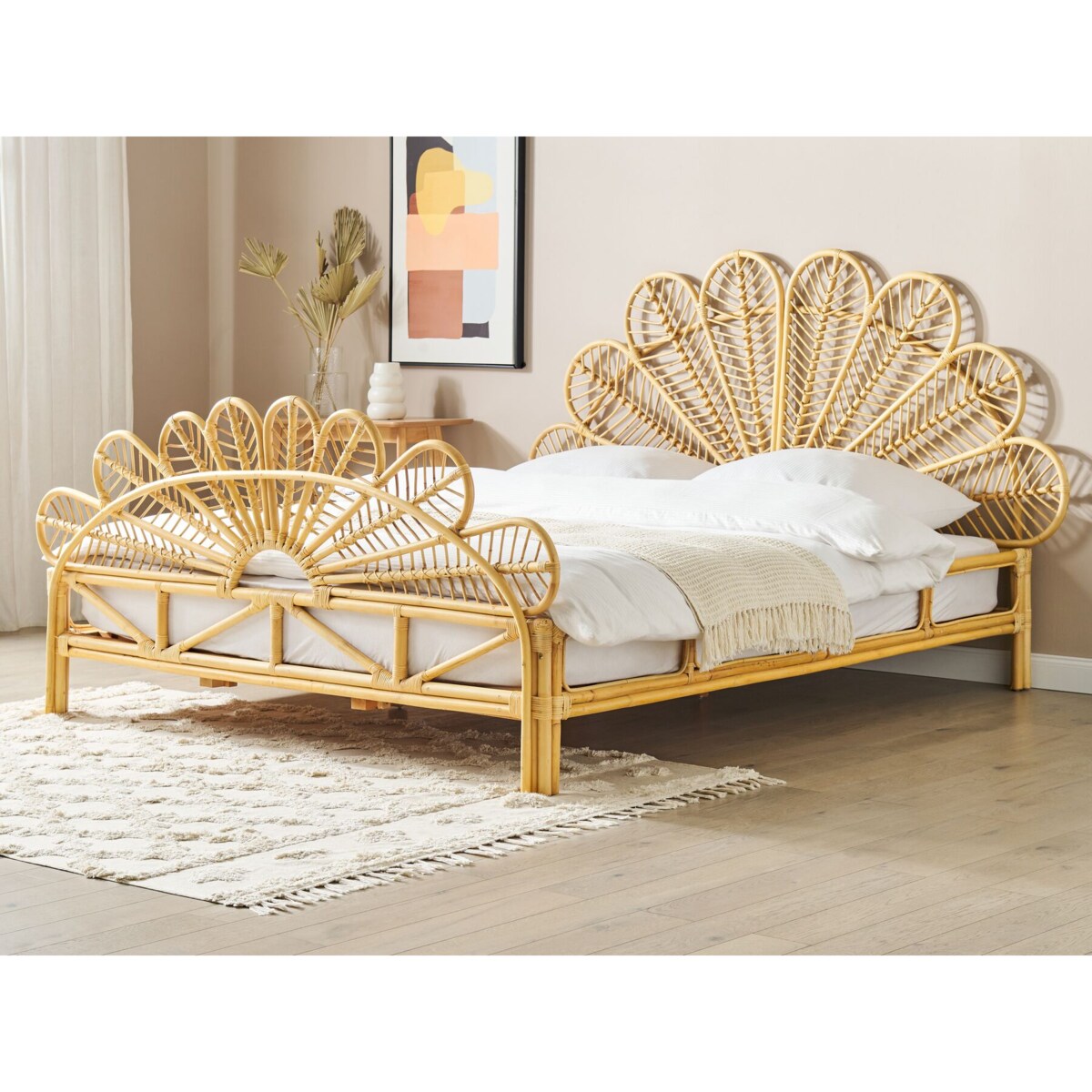 Łóżko Rattan FLORENTINE 180 x 200 cm Jasnobrązowy