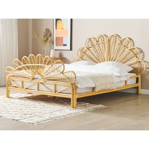Łóżko Rattan FLORENTINE 180 x 200 cm Jasnobrązowy