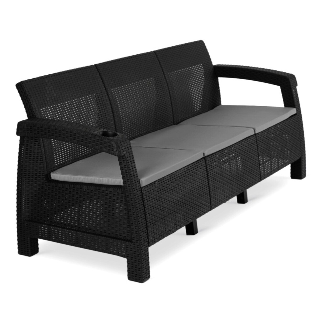 Sofa Kanapa Rattanowa Ława Ławka Ogrodowa Na Taras Ogród Czarna FLINT