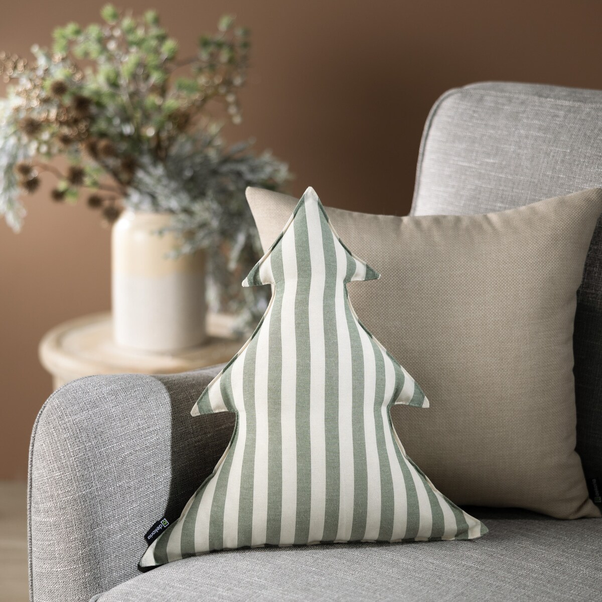 Poduszka Choinka 38x40cm, zielono-białe pasy (1,5cm), 38x40x8cm, Christmas