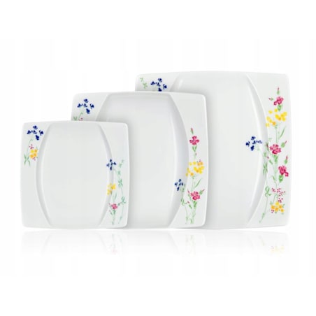 TALERZE KWADRATOWE czeska porcelana KWIATY KOMPLET OBIADOWE 6 osób jadalnia