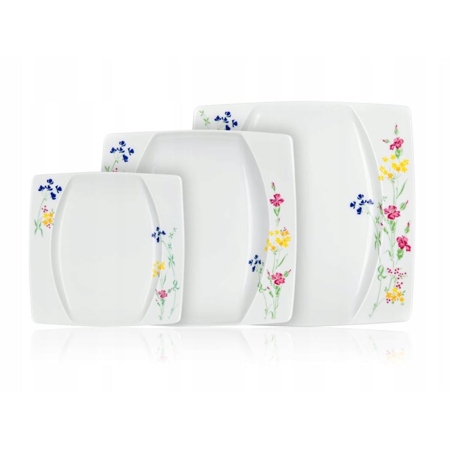 TALERZE KWADRATOWE czeska porcelana KWIATY KOMPLET OBIADOWE 6 osób jadalnia