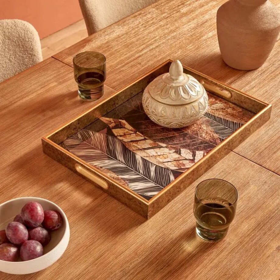 Taca dekoracyjna z motywem liściasto-marmurowym, Elya, 43x30 cm