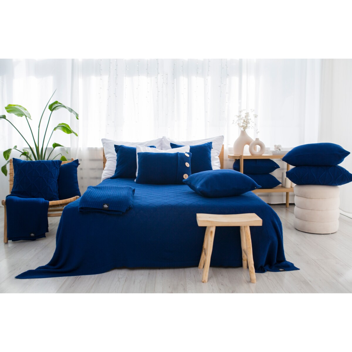 Narzuta romby granatowa, 220 x 240 cm, La Manta