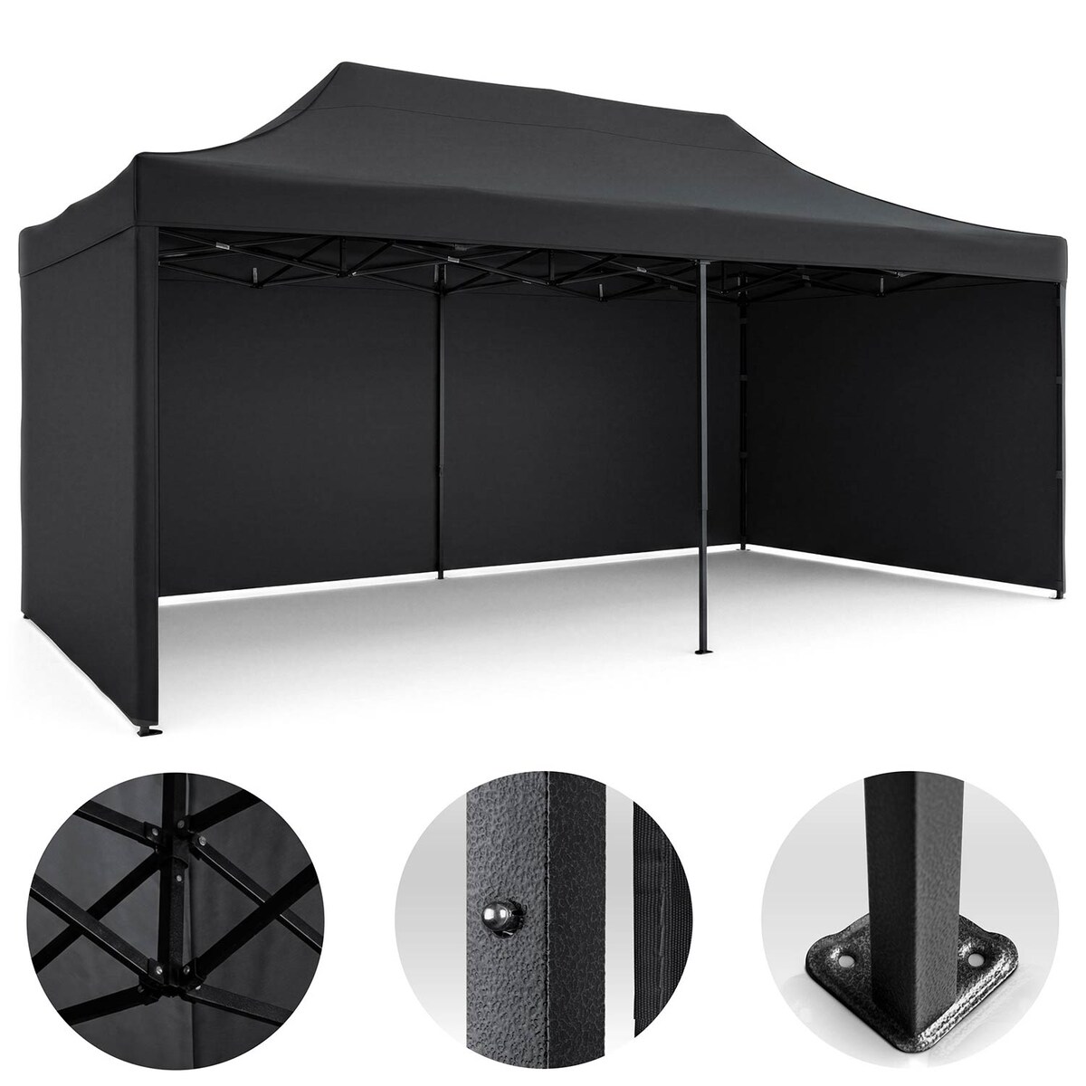 Pawilon ogrodowy Plonos PL-301 altana namiot handlowy imprezowy 3x6x3m 3 ściany czarny