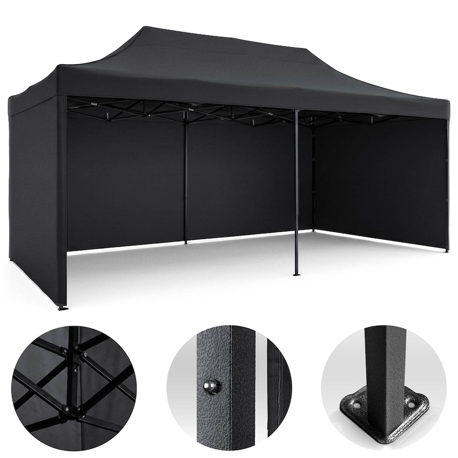 Pawilon ogrodowy Plonos PL-301 altana namiot handlowy imprezowy 3x6x3m 3 ściany czarny