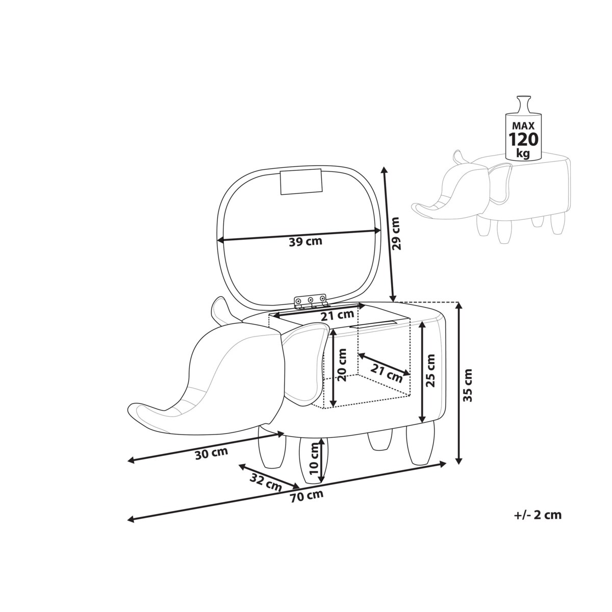 Pufa zwierzak ze schowkiem ekoskóra beżowoszary ELEPHANT