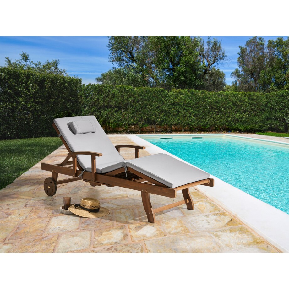 Leżak ogrodowy z poduszką AMANTEA PREMIUM Drewno akacjowe Jasnoszary