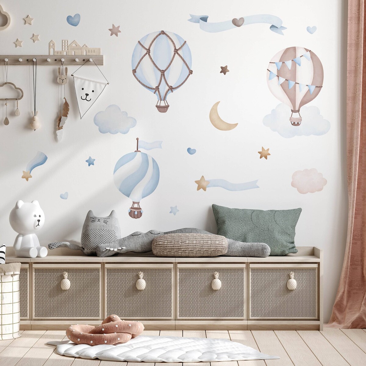 Naklejki Ścienne Dla Dzieci Balony Chmurki Gwiazdy Serca Styl Boho ZESTAW 120x60cm