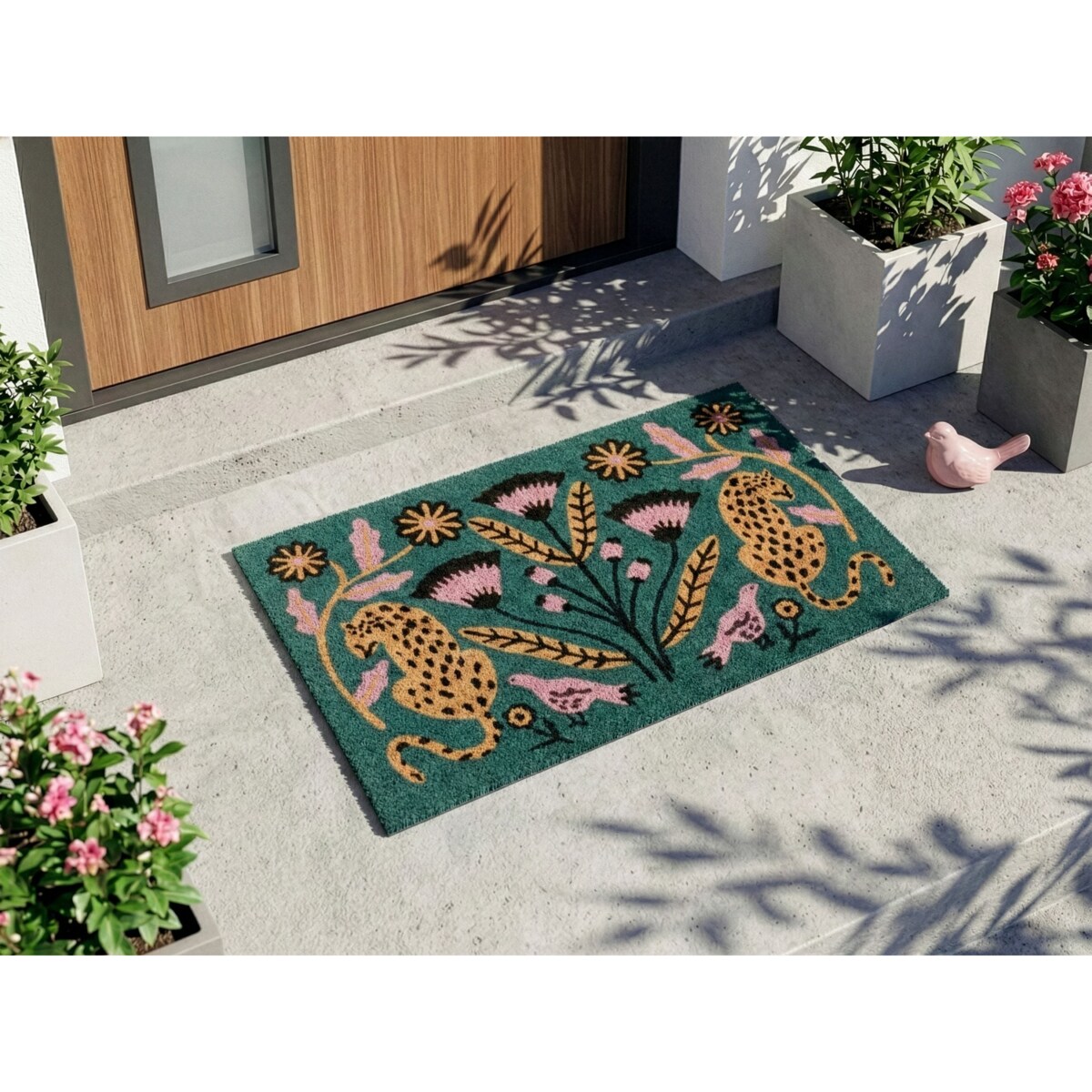 Wycieraczka NAKNEK Kolorowy 50 x 80 cm Kot Ptak Kwiat Włókno kokosowe
