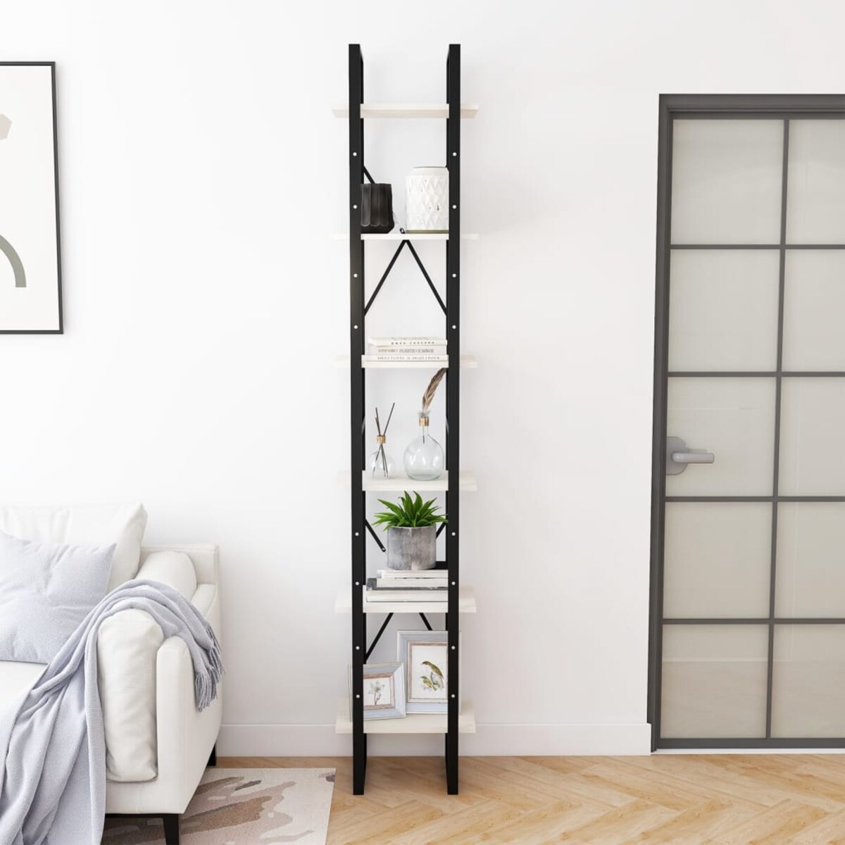 vidaXL Wysoki regał, biały, 40x30x210 cm, lite drewno sosnowe