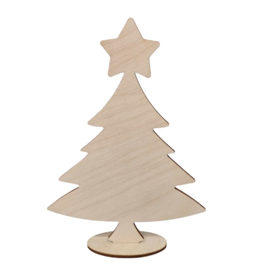 Drewniana choinka ze sklejki stojąca ozdoba 14 cm warsztaty dzieci