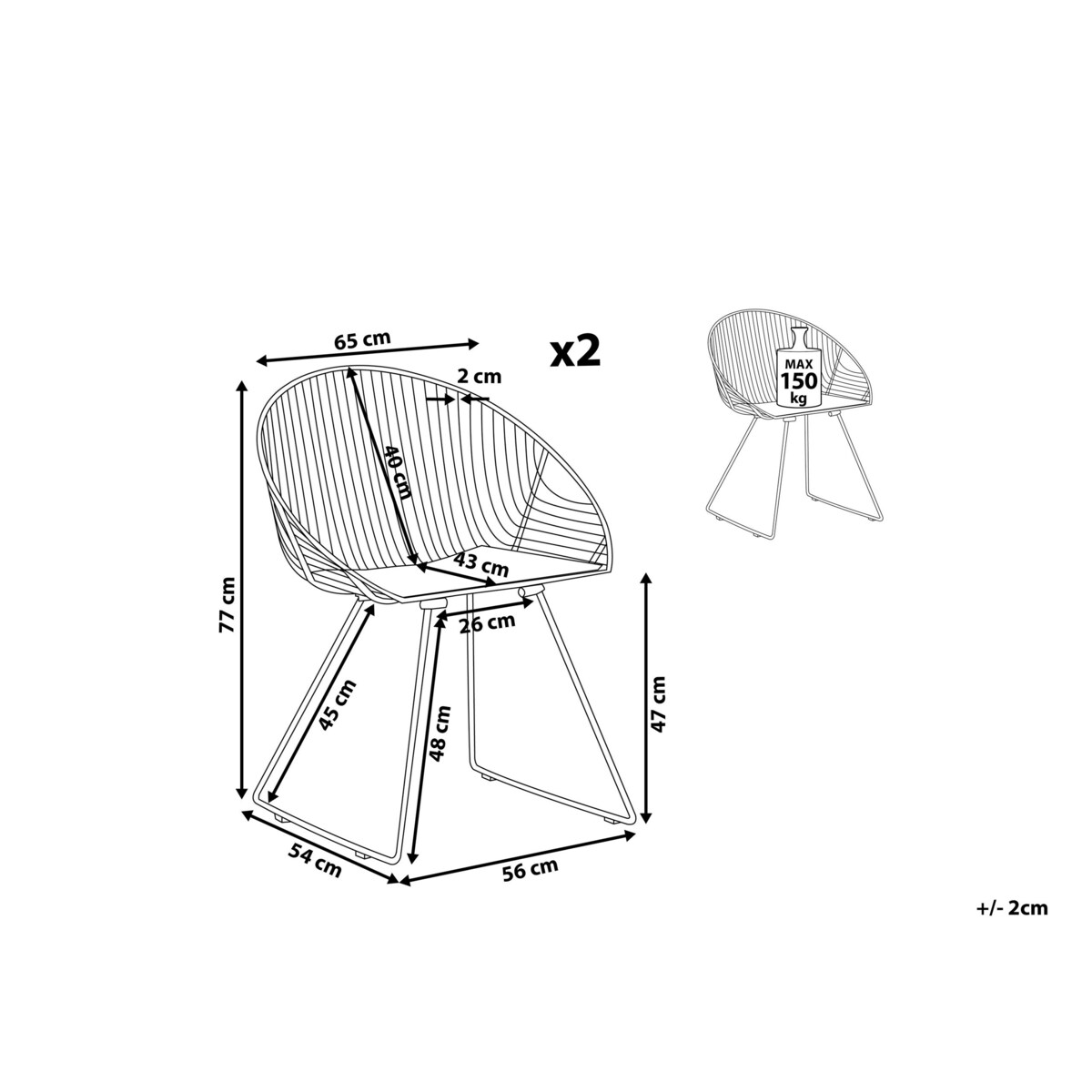 Zestaw 2 krzeseł do jadalni czarny AURORA