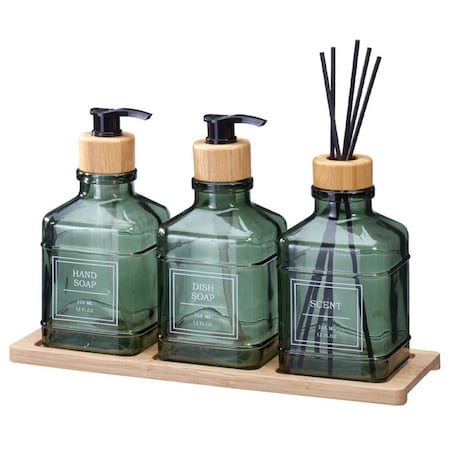 Zestaw łazienkowy z tacką i dyfuzorem 340 ml 15x7x7 cm OLER zielony