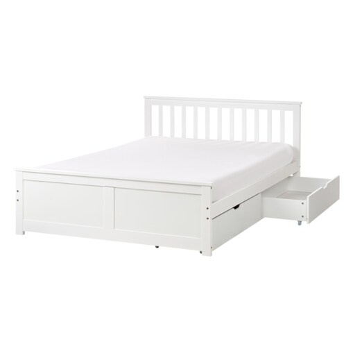 Łóżko ze schowkiem OLENDON 140 x 200 cm Z miejscem do przechowywania Drewno Biały