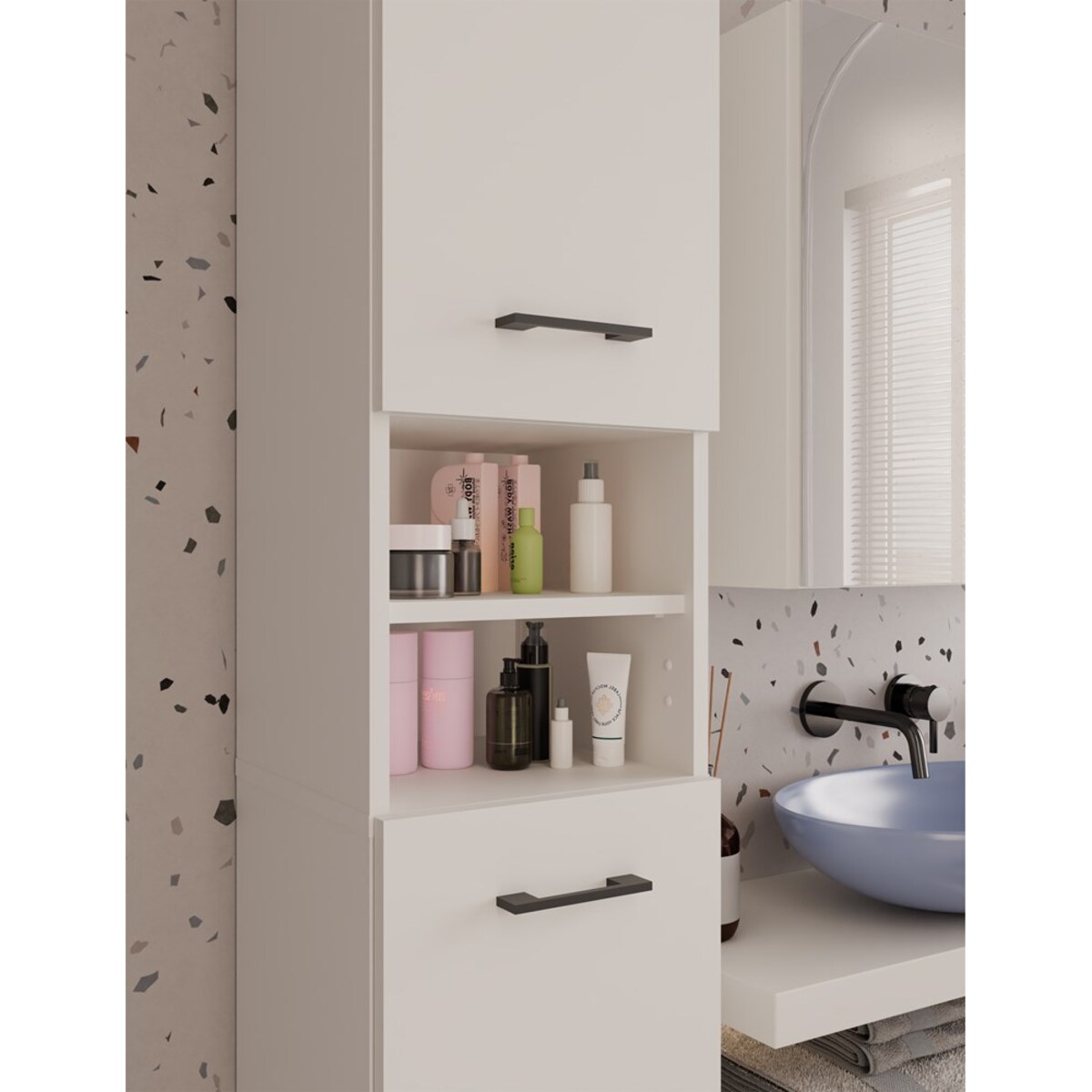 Szafka Łazienkowa Słupek 32 cm MARBELA 1.0 Regał Słupek 2 Drzwi KASZMIR BEŻ