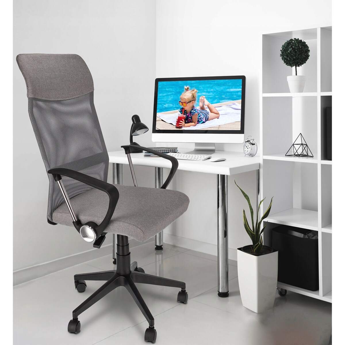 Fotel Krzesło Do Biurka Biura Zoom Tkanina Szary Melanż