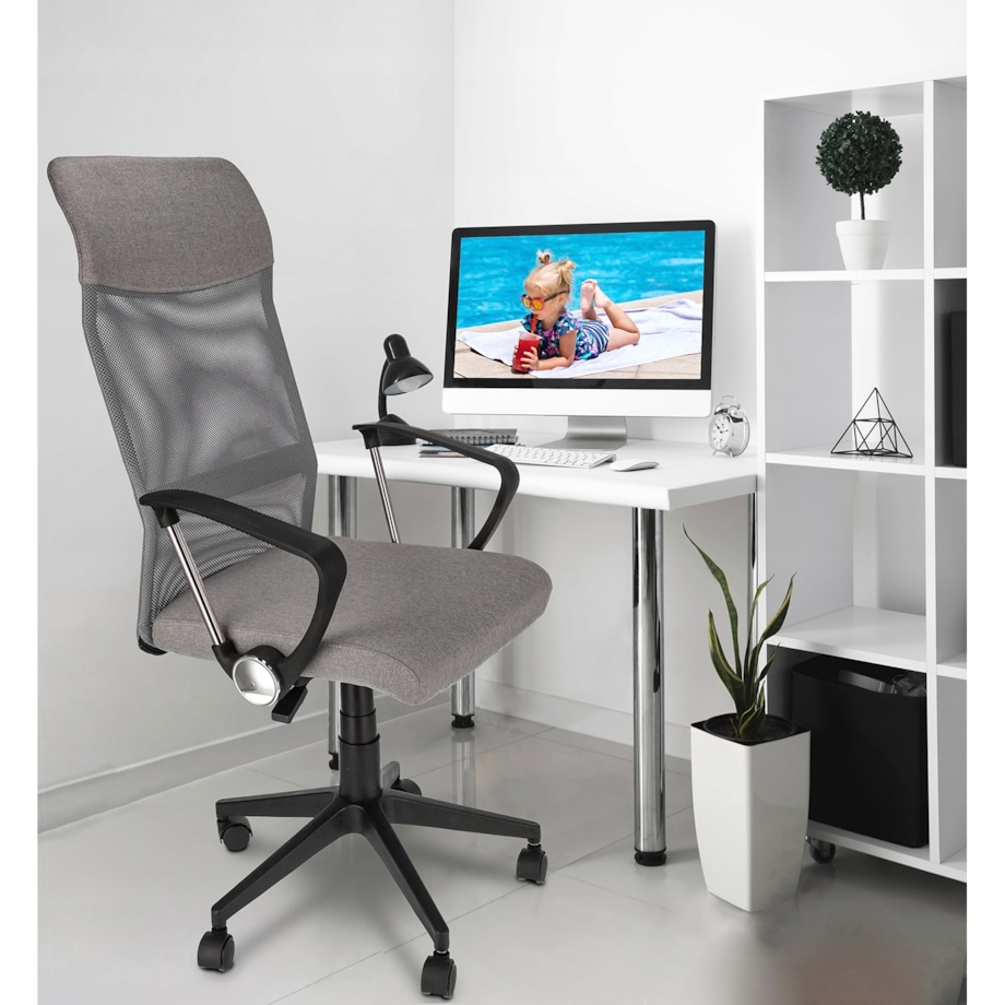 Fotel Krzesło Do Biurka Biura Zoom Tkanina Szary Melanż
