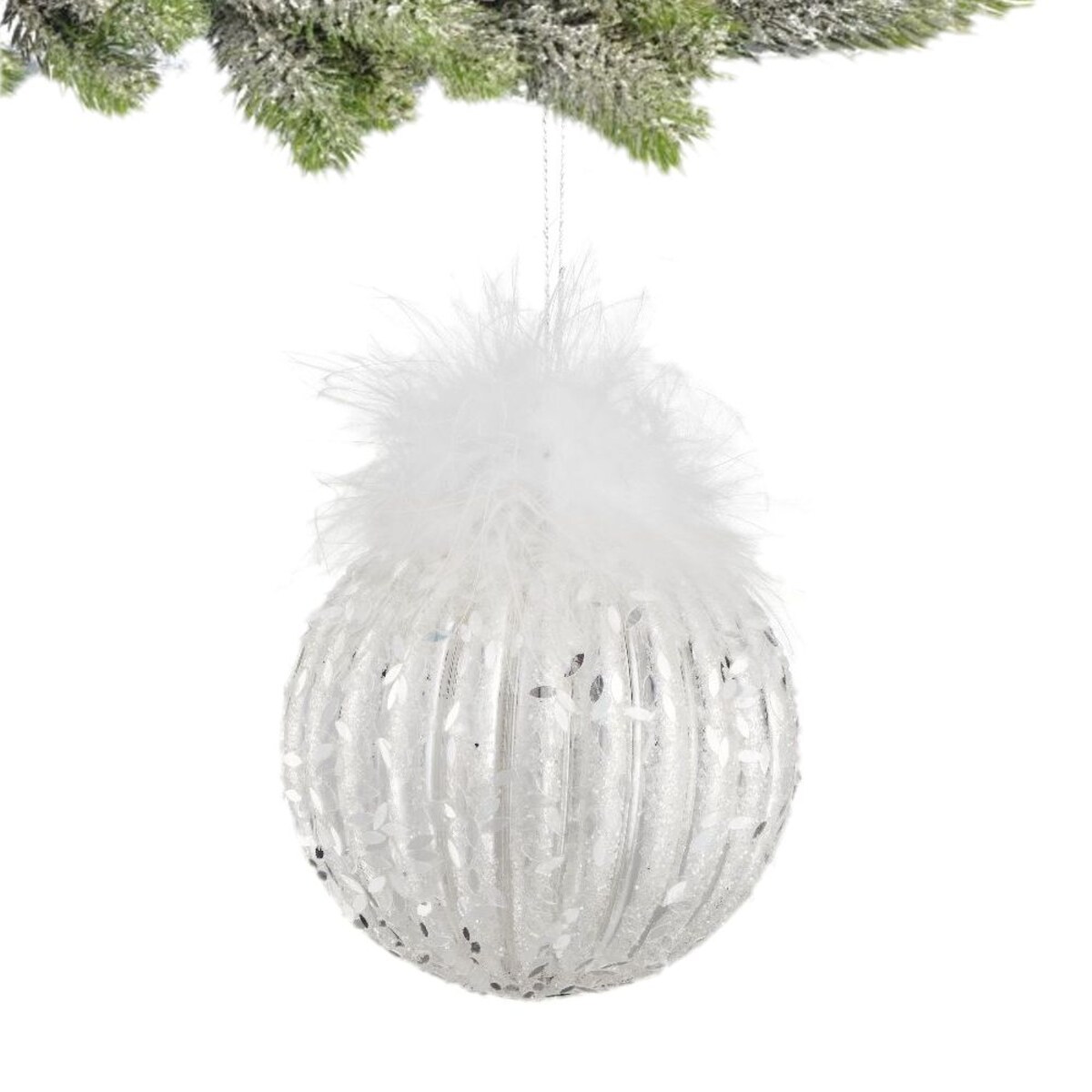 VILLA ITALIA Bombka biała z piórami 8 cm