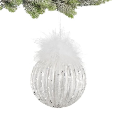 VILLA ITALIA Bombka biała z piórami 8 cm