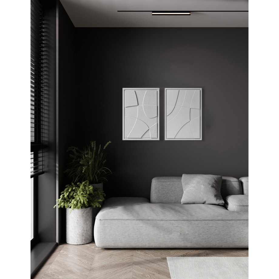 Zestaw 2 Obrazy 3D 35x50cm Abstract – Dekoracje ścienne z Tynku Naturalnego, Milky Grey, Minimalistyczne Reliefy
