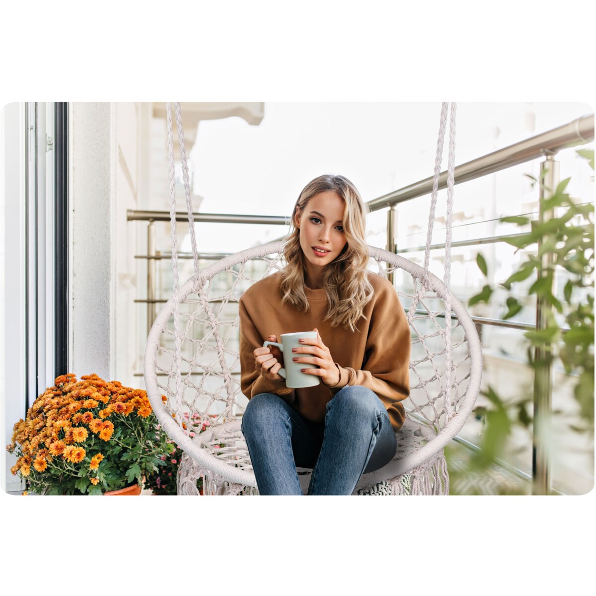 Huśtawka ogrodowa fotel bocianie gniazdo Sofotel Boho beżowy